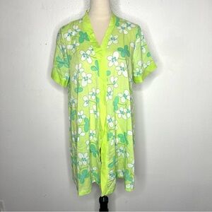 VINTAGE Sears 60s 70s Nightgown House Dress Floral Lime Green Vtg 1960s 1970s